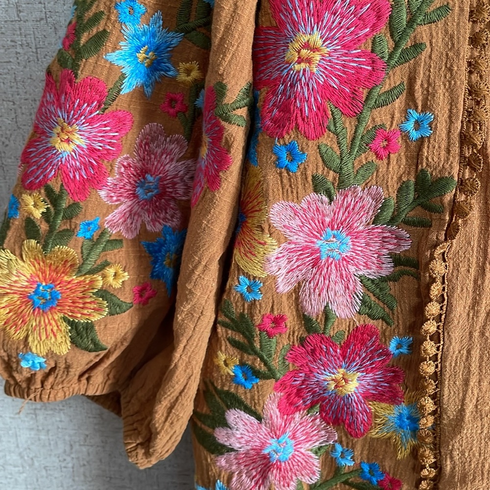 Savanna Jane Rust Brown Embroidered Floral Tunic - Picture 4 of 5
